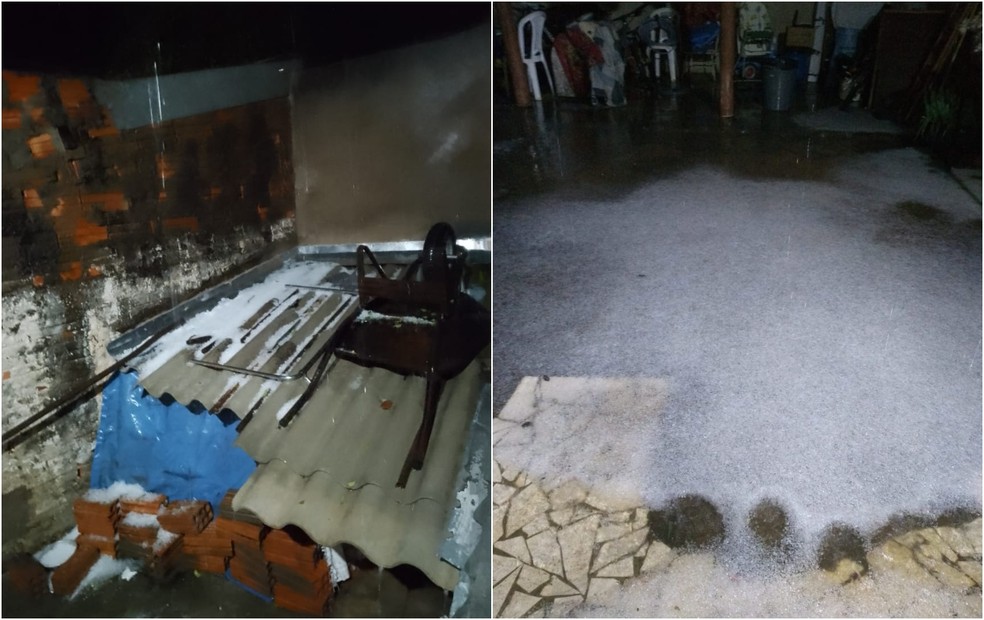 Pedras de gelo cobrem telhados de casas em Fartura  — Foto: Arquivo pessoal 