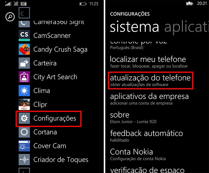 Lumia Denim pode ser atualizado através do menu configurações do Windows Phone (Foto: Reprodução/Elson de Souza)