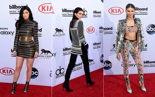 Kylie Jenner (à esq.); Kendall Jenner (ao centro); Zendaya (à dir.)