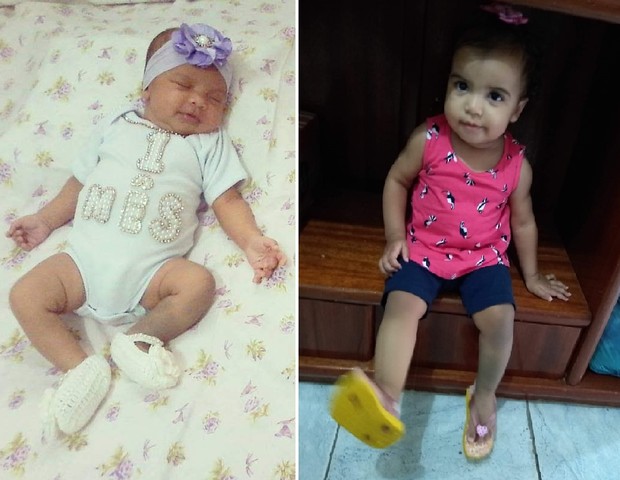 Valentina com 1 mês e, ao lado, com 1 ano (Foto: Arquivo pessoal)