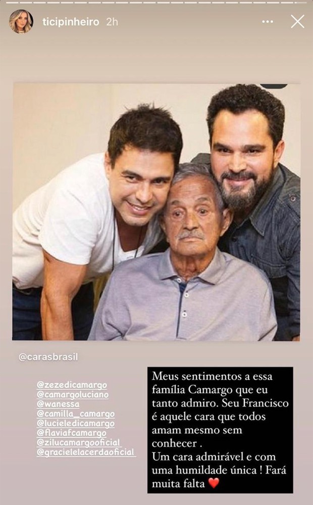 Ticiane Pinheiro lamenta a morte de Seu Francisco (Foto: Reprodução / Instagram)