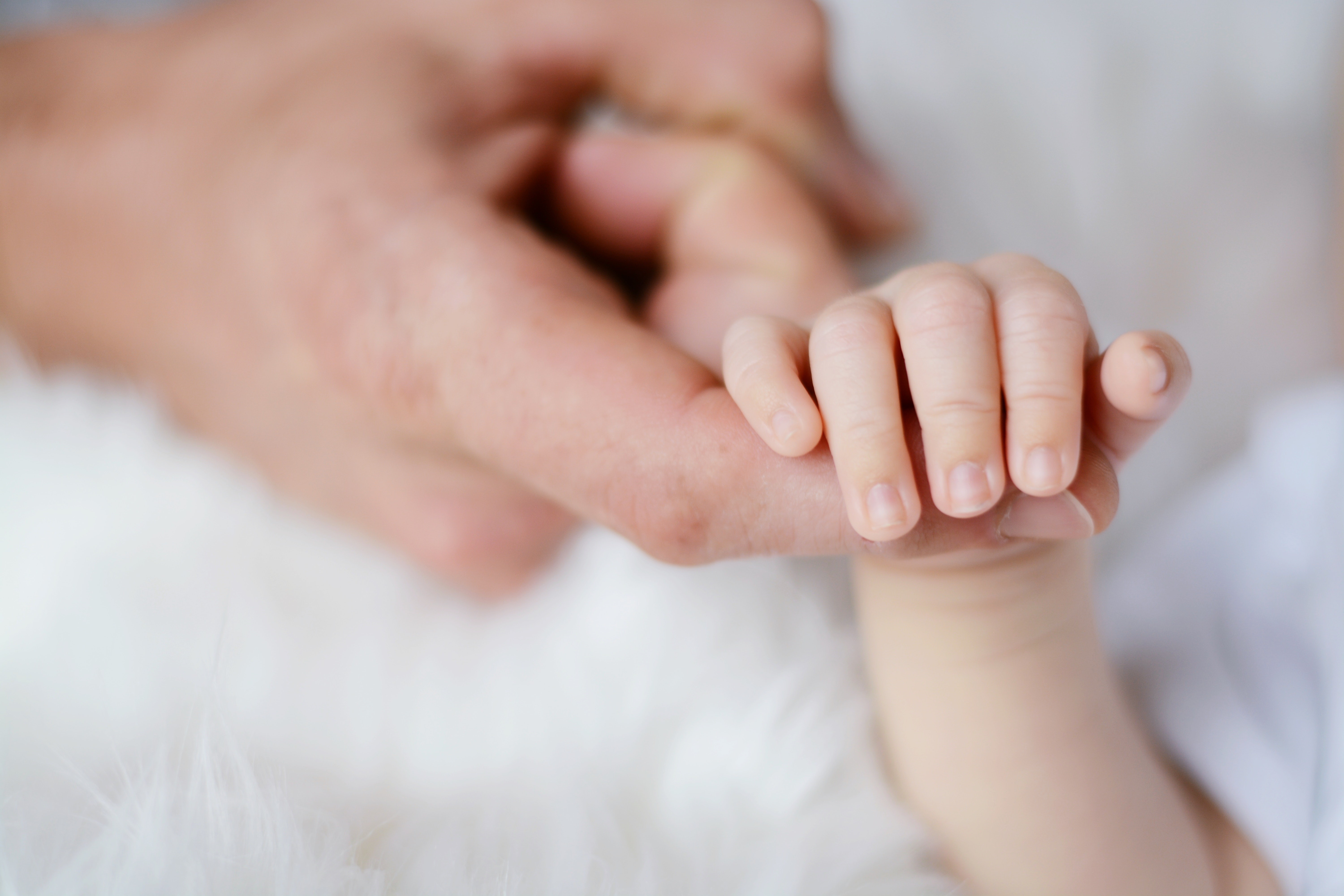 Pai segurando a mão de bebê recém-nascido (Foto: Pexels)