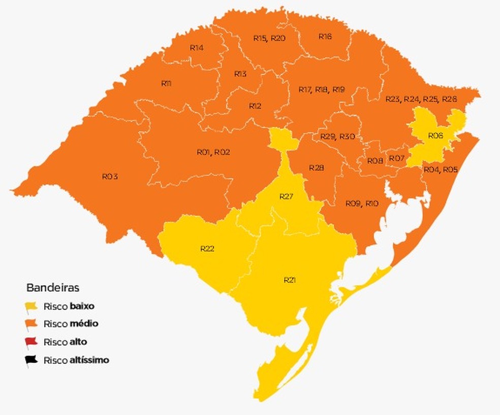 Mapa do distanciamento controlado no RS entre 8 e 14 de junho — Foto: Reprodução