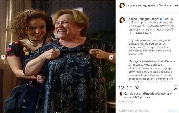 Claudia Rodrigues se revolta com morte de Nicette Bruno e Eduardo Galvão (Foto: Reprodução/Instagram)