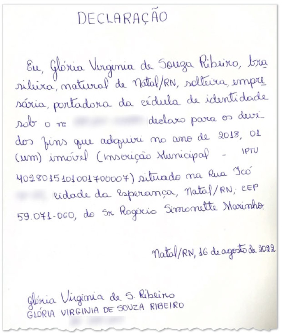 Declaração — Foto: Reprodução