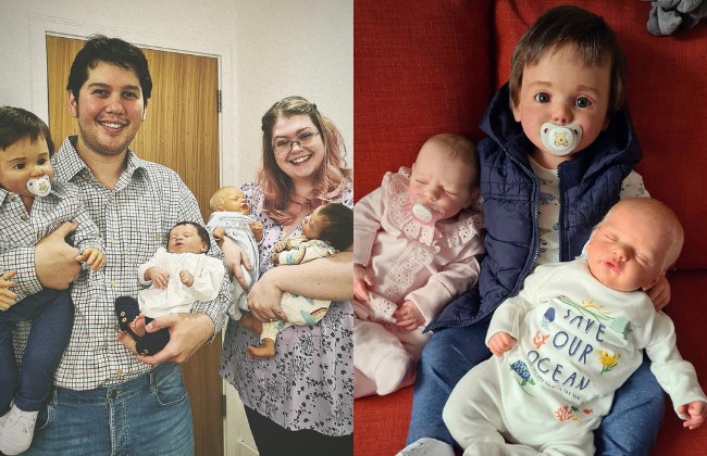 A família é composta por Jess, seu namorado e os 4 bebês reborns  (Foto: Instagram)
