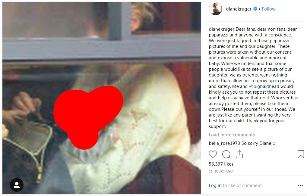 Diane Kruger pediu privacidade no Instagram (Foto: Reprodução / Instagram)