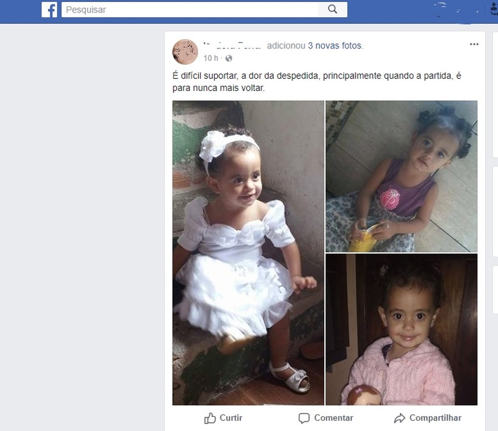 Corpo da menina de 1 ano e 7 meses foi encontrado enterrado no quintal de uma casa em Teresópolis, RJ (Foto: Reprodução/Facebook)
