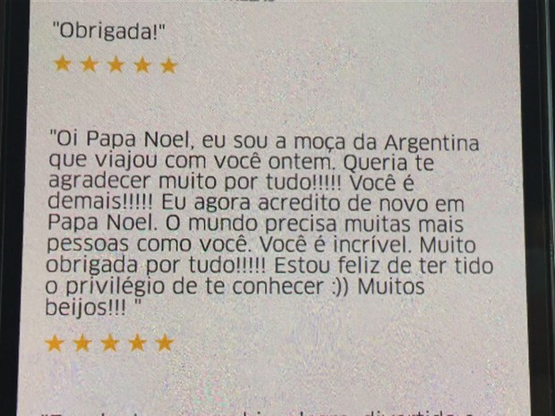 Papai Noel recebe mensagens de carinho dos passageiros do Uber (Foto: Glauco Araújo/G1)