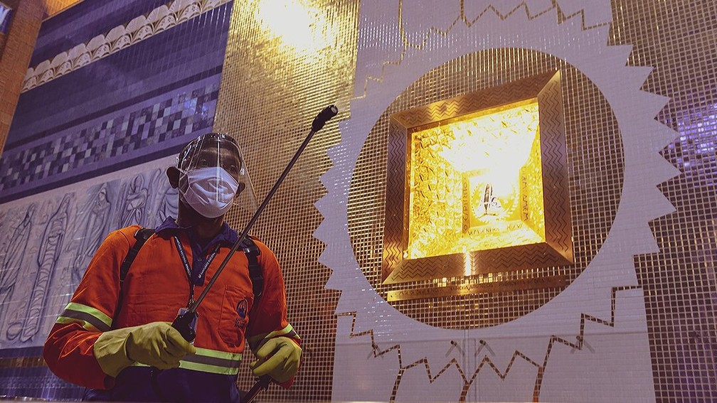Coronavírus: protocolo sanitário impõe regras e restrição de público na Basílica de Aparecida — Foto: Thiago Leon/Santuário Nacional de Aparecida