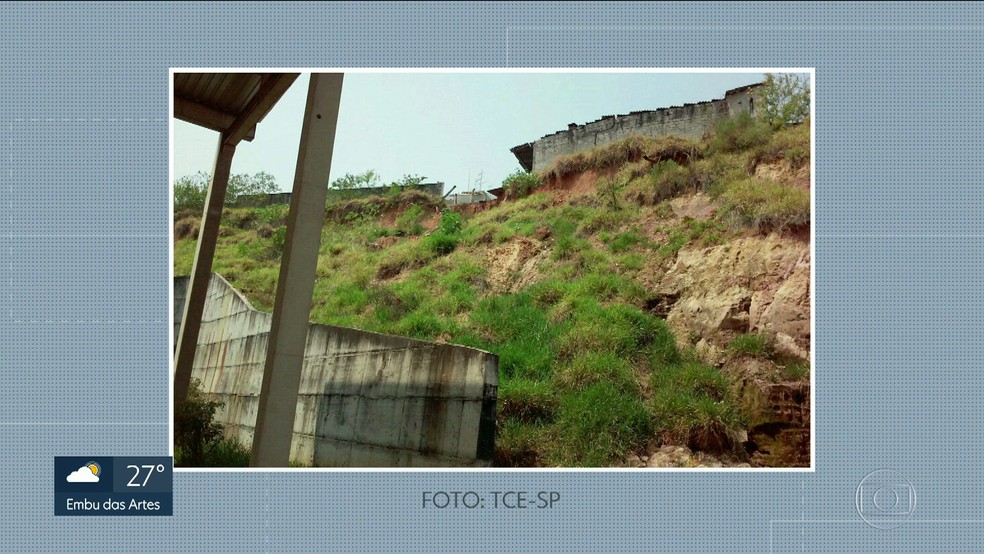 Deslizamento de terra no CEU Itapegica, em Guarulhos. (Foto: Reprodução/TV Globo)