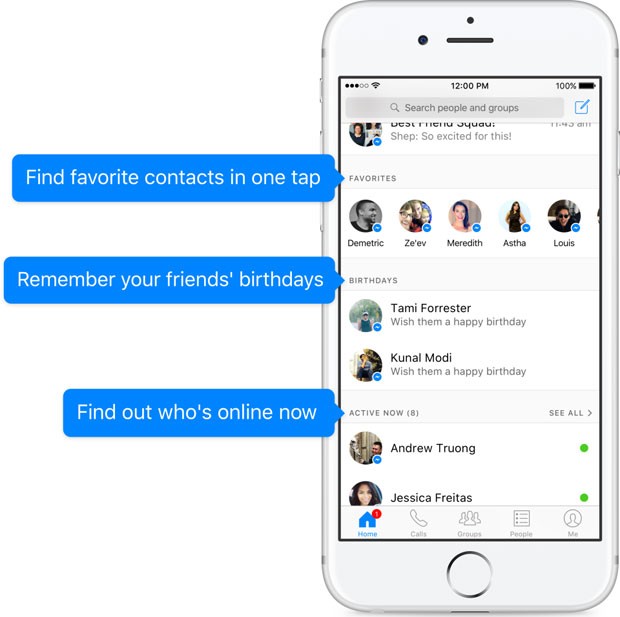 Messenger, app de bate-papo do Facebook, lista contatos favoritos e mostra aniversários de amigos. (Foto: Divulgação/Facebook)
