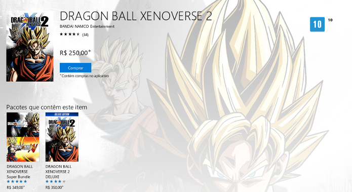 Página de Dragon Ball Xenoverse 2 na Xbox LIVE Store (Foto: Reprodução/André Mello)