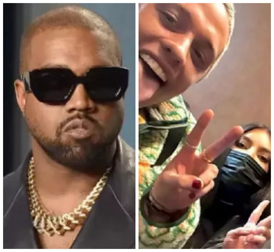 O rapper Kanye West e o ator Pete Davidson com a socialite Kim Kardashian (Foto: Instagram)