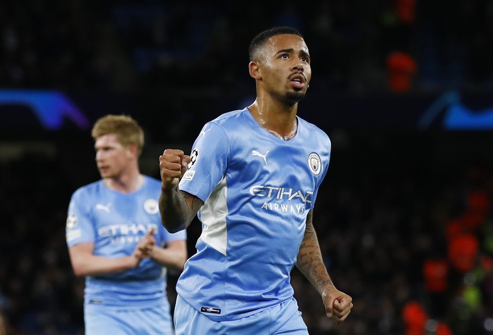 Gabriel Jesus marca o quarto gol do Manchester City contra o Brugge, pela Champions League — Foto: Reuters