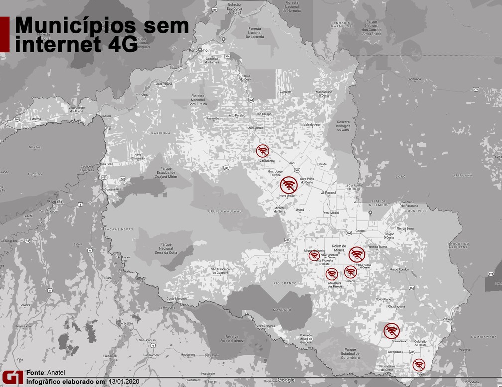 Oito municípios estão sem internet em Rondônia  — Foto: Arte G1/Thais Nauara