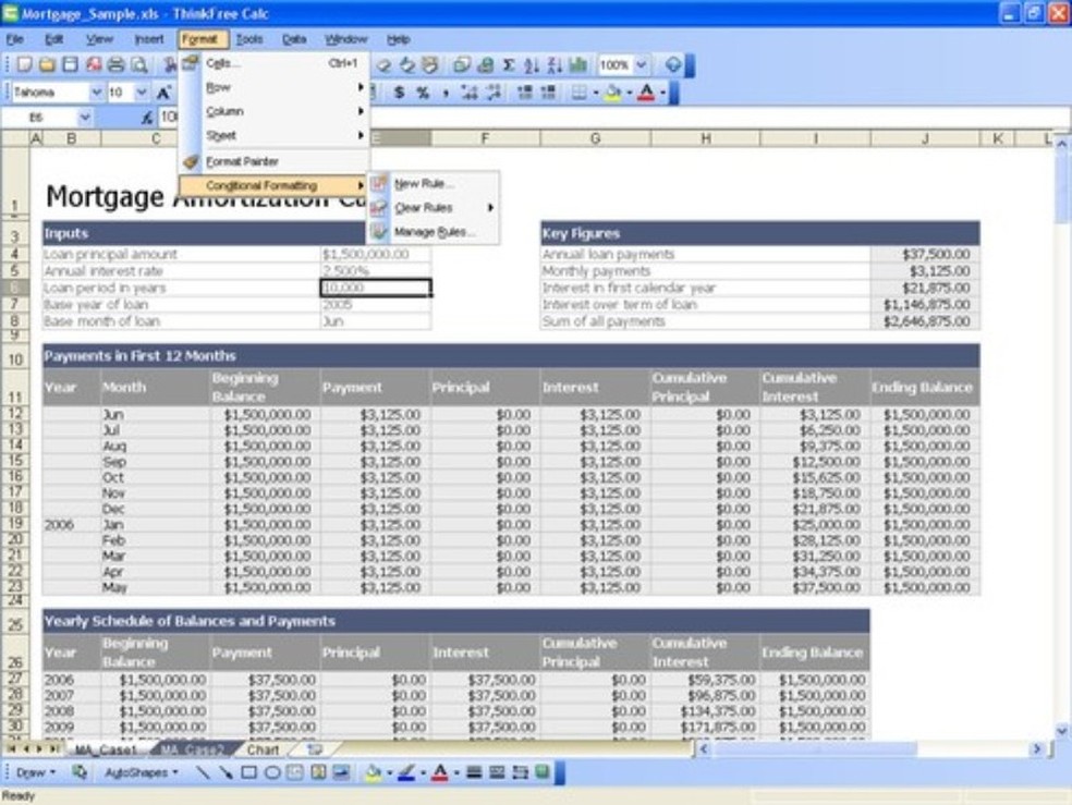 Com a opção Calc, do ThinkFree, é possível fazer planilhas parecidas com as do Excel — Foto: Reprodução/TechTudo