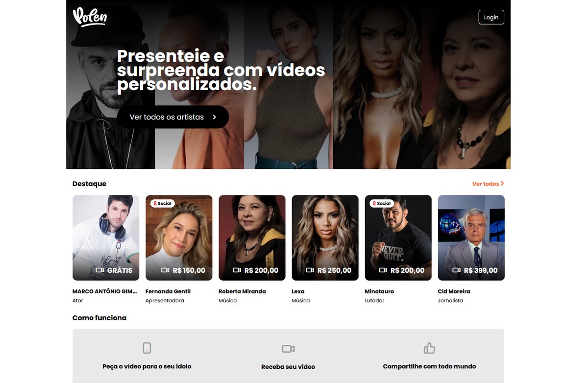 Polen: site deixa mandar vídeos de aniversário feitos por famosos