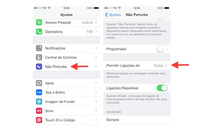 Acessando o bloqueio de ligações da ferramenta não pertube do iOS no iPhone (Foto: Reprodução/Marvin Costa)