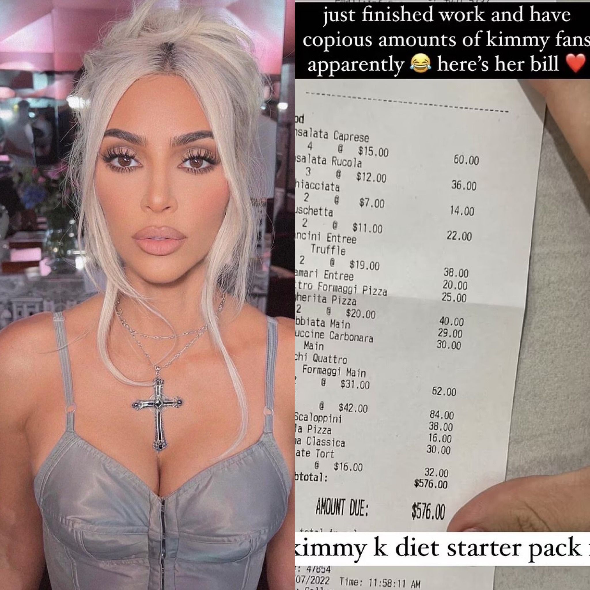 Kim Kardashian gasta mais de R$ 3 mil em restaurante e garçom revela detalhes do pedido (Foto: Reprodução/ Instagram)