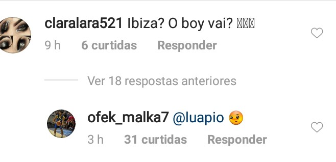 Ofek reage à resposta de Luana para fã (Foto: Reprodução / Instagram)