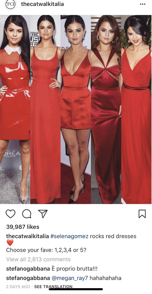 O comentário de Stefano Gabanna sobre Selena Gomez (Foto: Instagram)