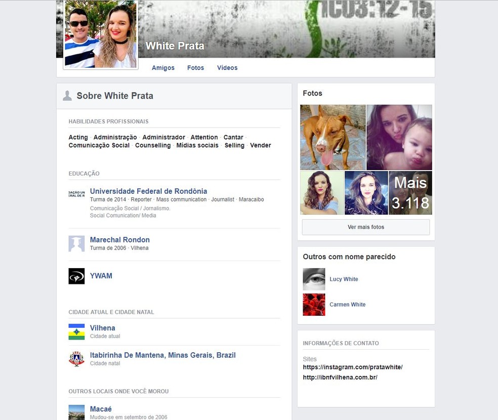 Após ter perfil bloqueado, jovem é autorizada por Facebook a usar o próprio  nome: White Prata | Vilhena e Cone Sul | G1