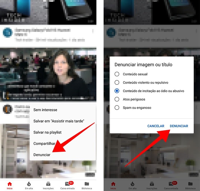 Denuncie um vídeo no feed do YouTube (Foto: Reprodução/Paulo Alves) Denuncie um vídeo no feed do YouTube (Foto: Reprodução/Paulo Alves)