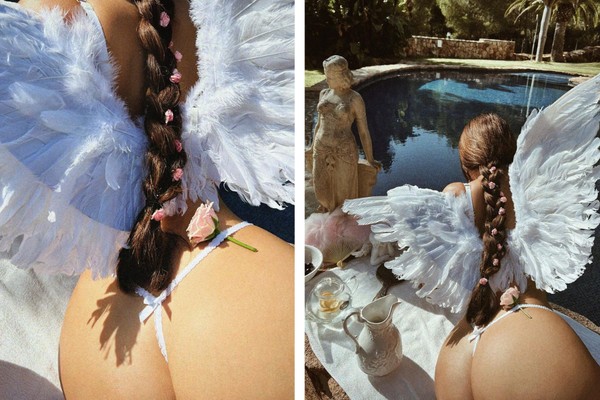 Demi Rose fantasiada de anjo para pegar um solzinho em Ibiza (Foto: Reprodução/Instagram)