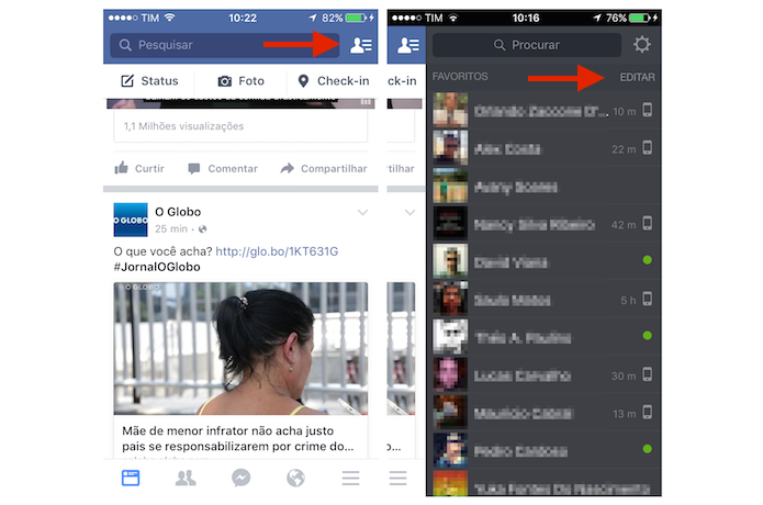 Acessando a visualização de contatos favoritos no bate papo do Facebook pelo iPhone (Foto: Reprodução/Marvin Costa)