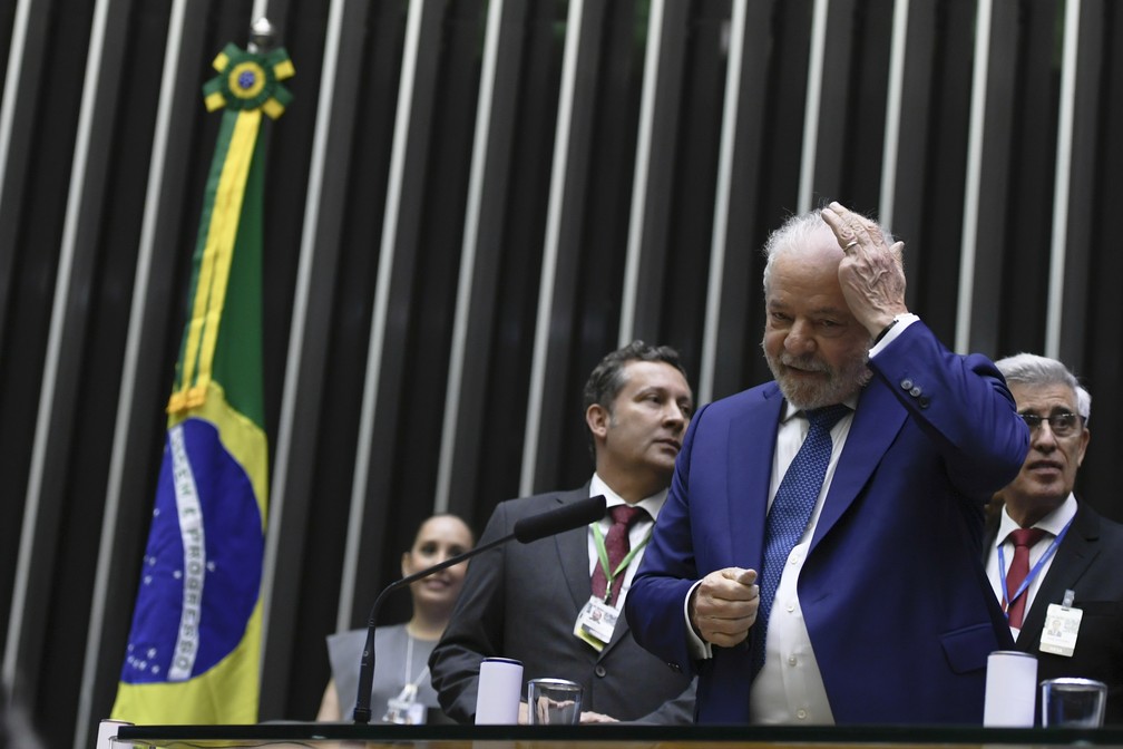 Lula durante cerimônia de posse — Foto: Edilson Rodrigues/Agência Senado