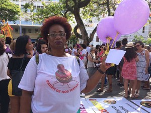 Lindinalva de Paula, marcha das mulheres em Salvador. Bahia (Foto: Henrique Mendes/ G1)