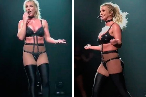 Britney Spears em apresentação de 2018, quando teria sido obrigada a cantar doente (Foto: reprodução Twitter)