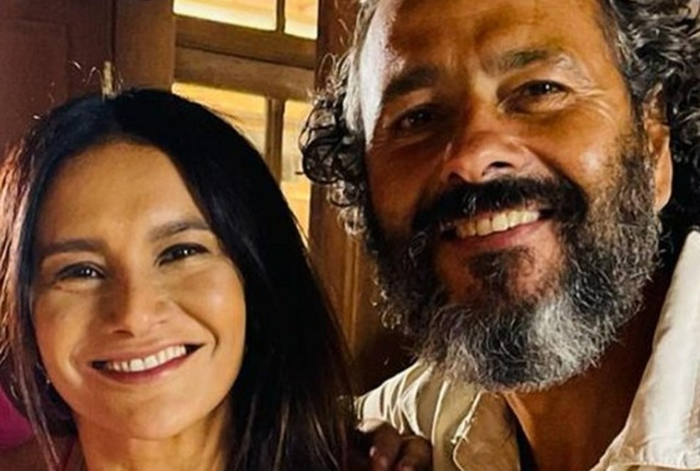 Marcos Palmeira e Dira Paes nos bastidores de 'Pantanal' — Foto: Reprodução/RedesSociais