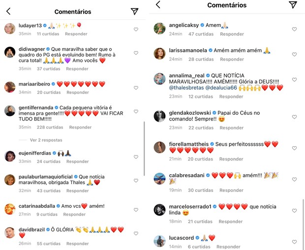 Comentários de famosos em publicação de Thales Bretas (Foto: Reprodução/Instagram)