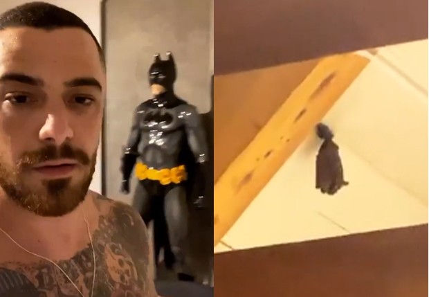 Felipe Titto tenta resgatar morcego em sua casa (Foto: Reprodução/Instagram)
