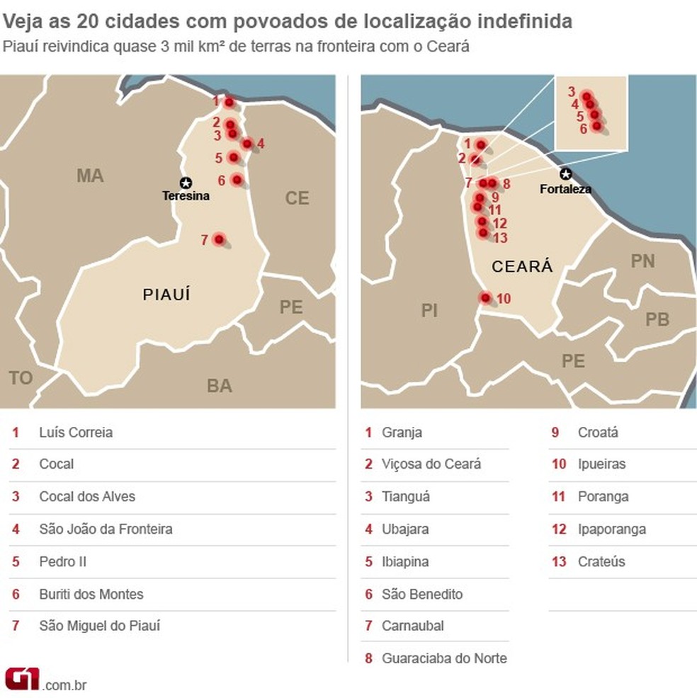 Áreas de litígio entre Piauí e Ceará