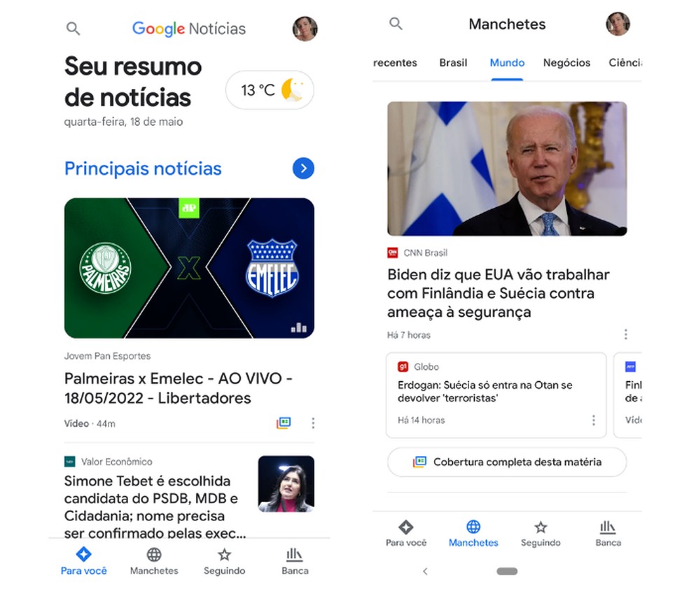 Aplicativo Google Notícias reúne acontecimentos do mundo todo e está disponível para Android e iPhone (iOS) — Foto: Reprodução/Mariana Tralback 