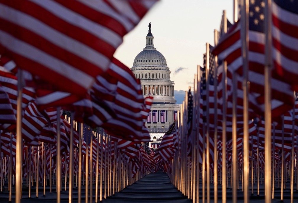 Capitólio dos EUA antes da cerimônia de posse de Joe Biden, em Washington, nesta quarta-feira (20) — Foto: Allison Shelley/Reuters