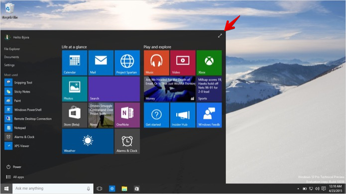Colocando o menu Iniciar do Windows 10 em tela cheia (Foto: Reprodução/Helito Bijora)