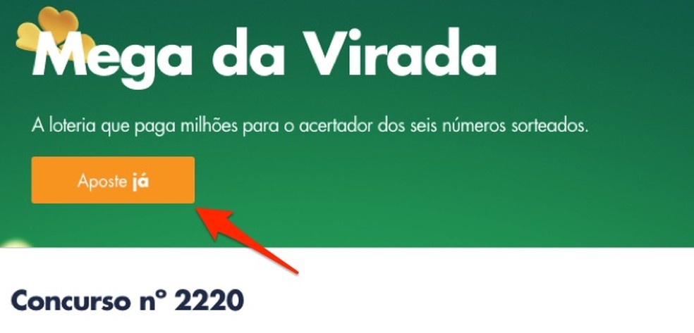 Ação para acessar a página de apostas da Megasena da Virada no site Loterias da Caixa — Foto: Reprdoução/Marvin Costa