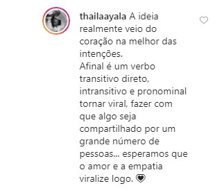 Resposta de Thaila Ayala sobre nome da marca (Foto: Reprodução Instagram)
