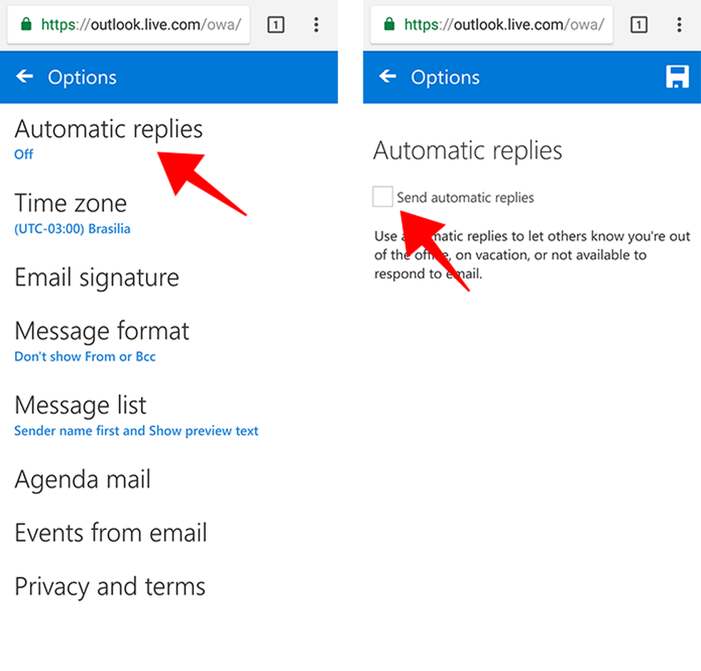 Ative a função de respostas automáticas no Outlook.com (Foto: Reprodução/Paulo Alves)