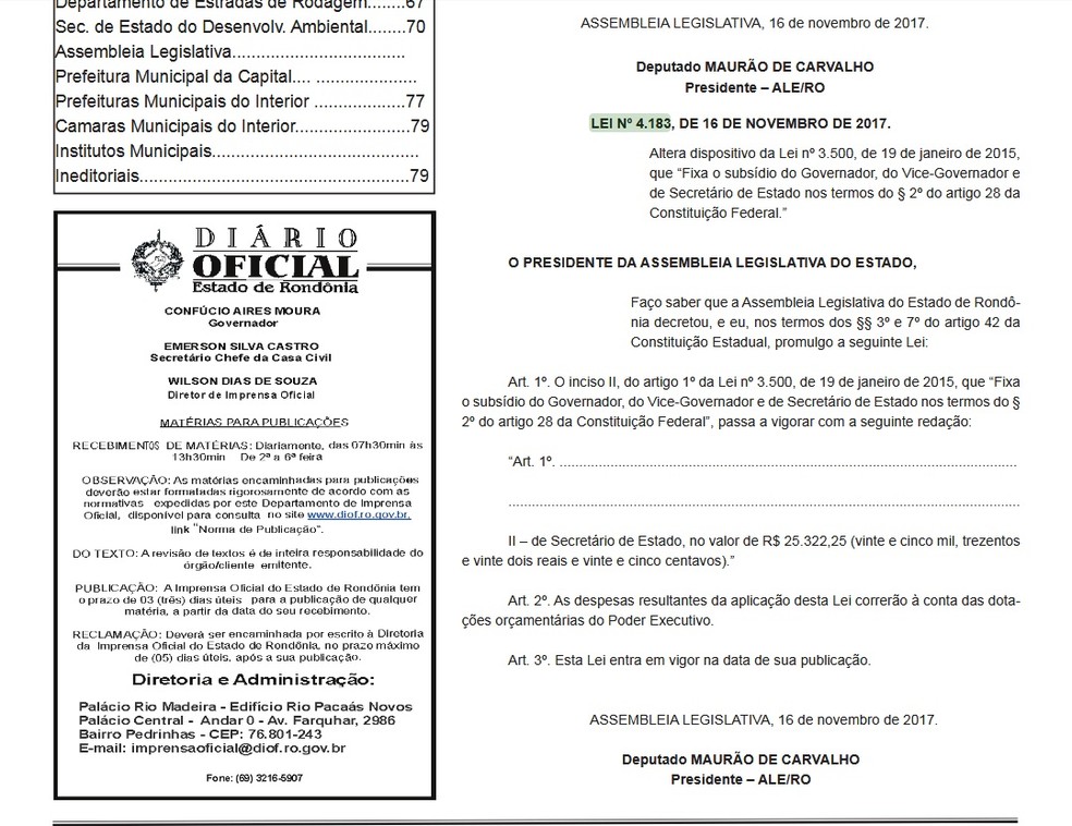 Lei foi publicada no Diário Oficial do Estado da última terça-feira, 21 (Foto: Reprodução)