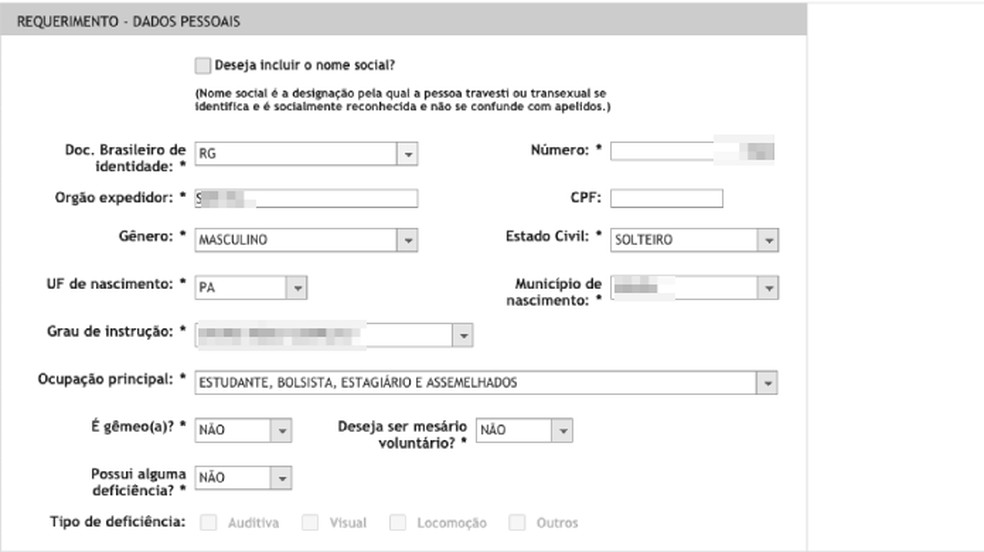 Como tirar título de eleitor pela Internet? Preencha o formulário com seus dados pessoais — Foto: Reprodução/Paulo Alves