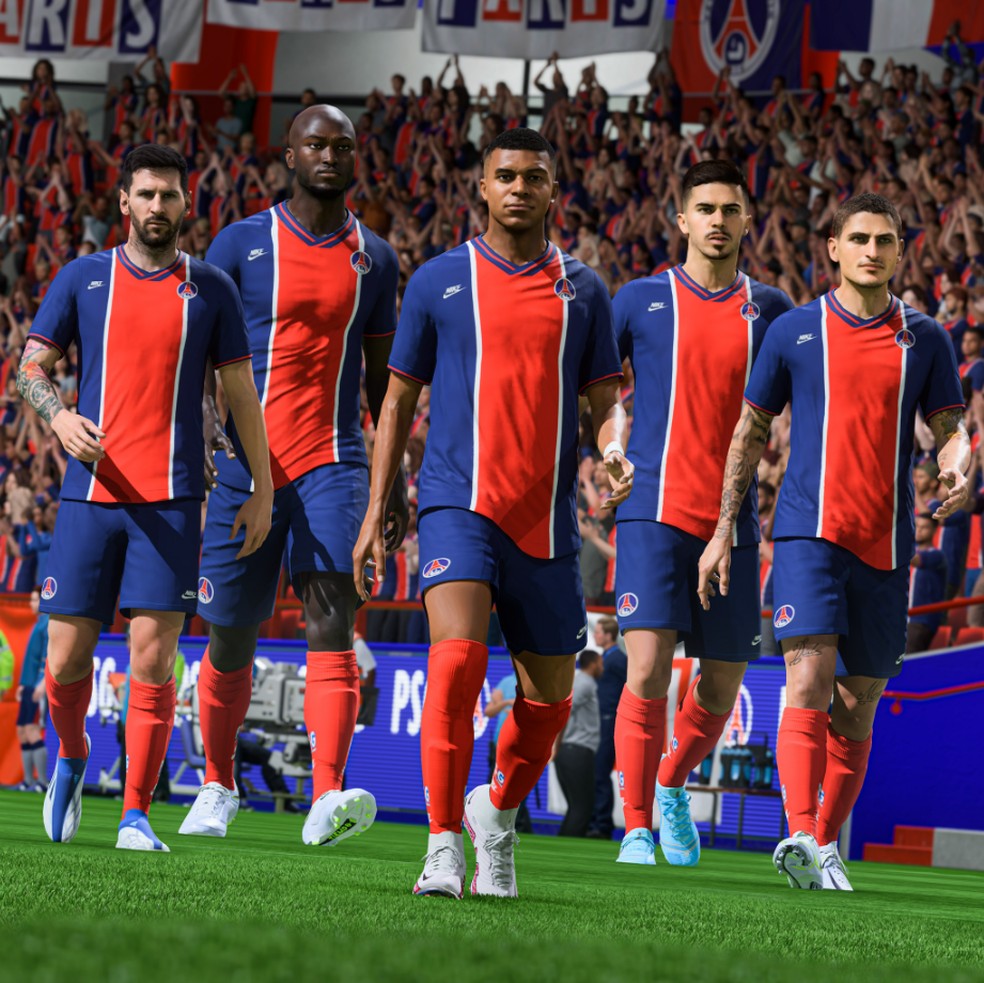 Uniforme clássico do PSG incluído no FIFA 23  — Foto: Divulgação