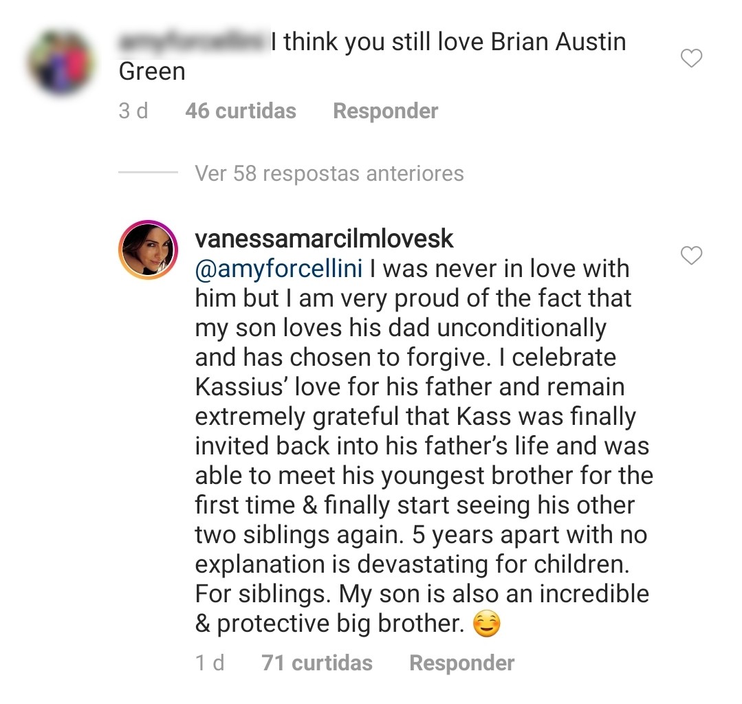 Vanessa Marcil responde a fã no Instagram sobre seu relacionamento com Brian Austin Green (Foto: Reprodução / Instagram)
