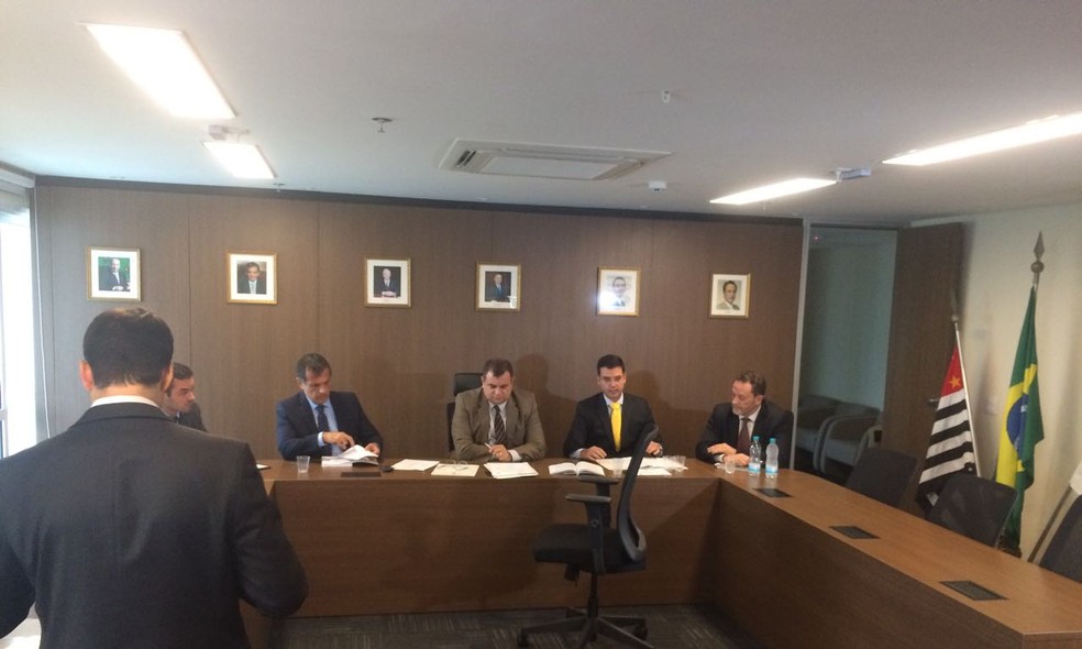 Julgamento dos jogadores do Palmeiras nesta segunda-feira (Foto: Leonardo Lourenço)