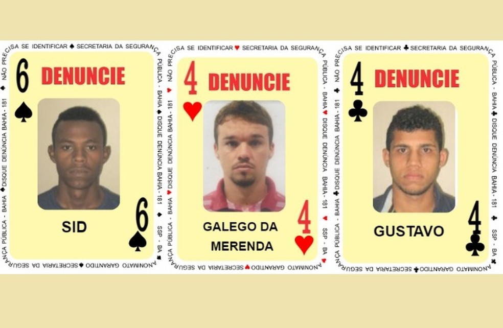 Três suspeitos de homicídios entraram para o baralho do crime da SSP — Foto: Divulgação / SSP-BA