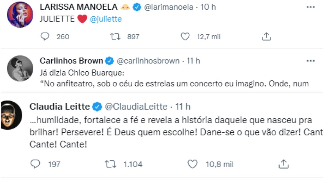 Larissa Manoela, Carlinhos Brown e Claudia Leitte (Foto: Twitter/Reprodução)